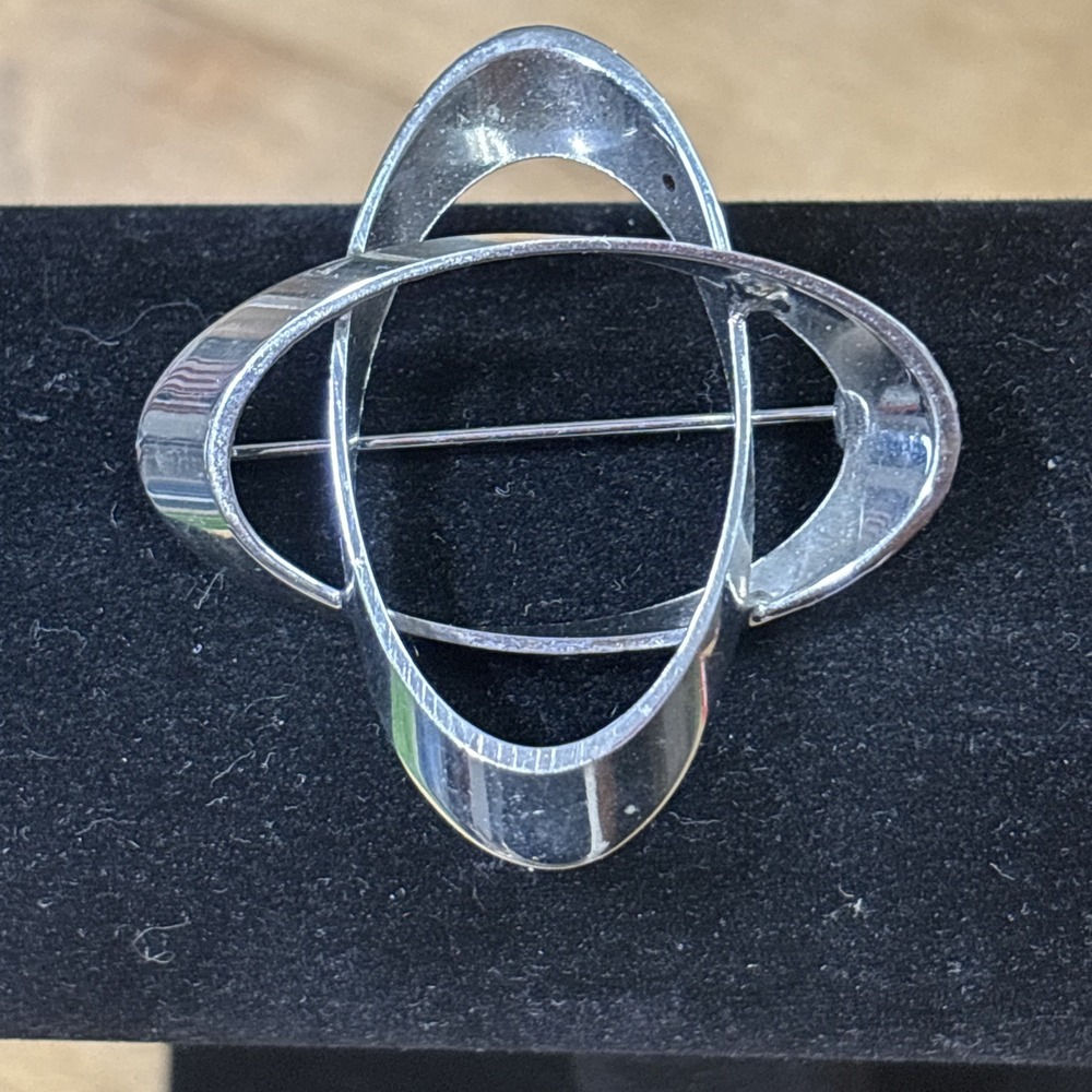 Vintage Modernist Silver Tone Asymmetrical Loops Brooch MCM Abstract Pin